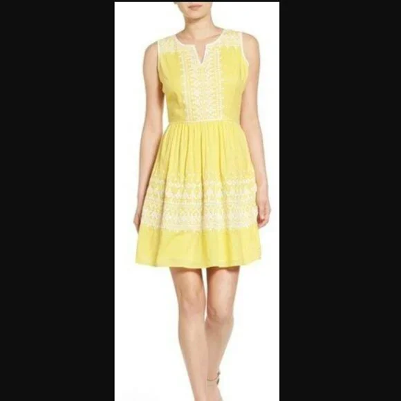 Vineyard Vines | Dresses | Womens Vineyard Vines Embroidered Yellow Fit And  Flare Cotton Mini Dress 8 | Poshmark